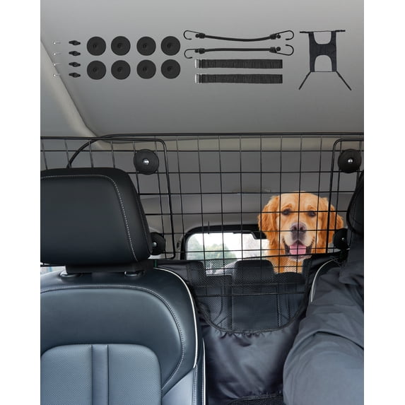 VEVOR Dog Car Barrier, 35.4in.-60.6in. Adjustable Car Divider for Front Seat Installation, Universal-Fit Heavy-Duty Wire Mesh Dogs Separator Guard Net, Vehicle Pet Barrier for Sedans, Trucks