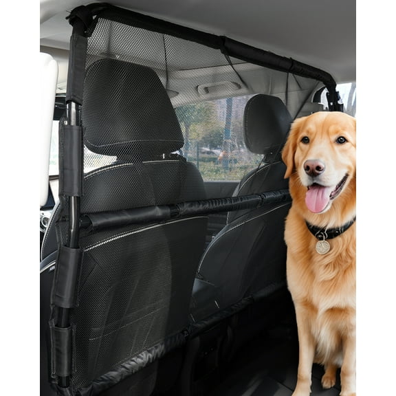 VEVOR Dog Car Barrier, 56in. Wide Car Divider for Front Seats Installation, Vehicle Pet Barrier with See Through Net Mesh, Universal-Fit Dog Car Barrier for Full-size Sedans, Trucks, and SUVs, Black