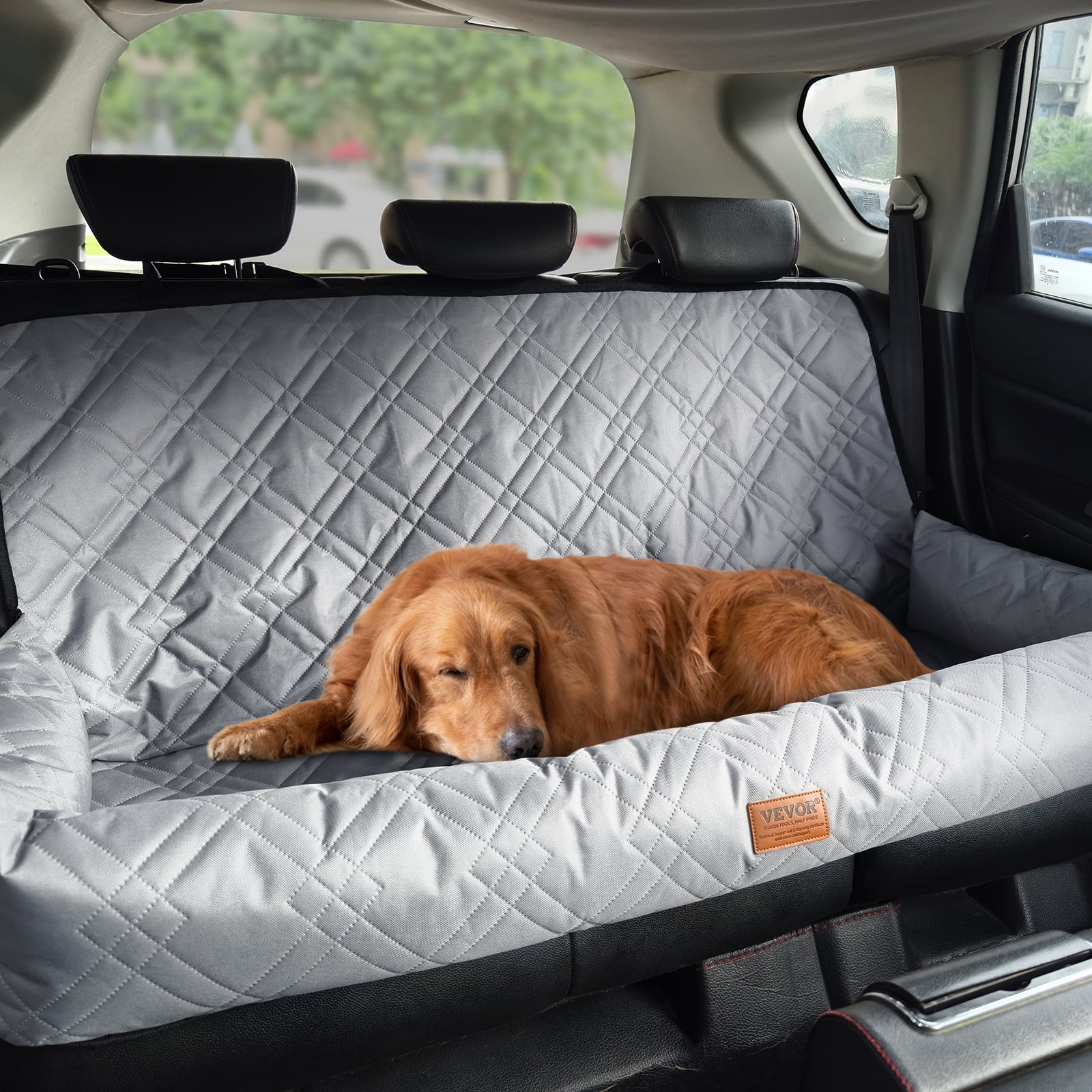VEVOR Dog Car Seat, Waterproof Dog Booster Seat for Car, Pet Car Seat with Clip-On Safety Leash, PP Cotton Filling, Dog Car Bed for Medium & Large Dog up to 100 lbs, Gray