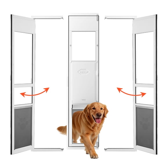 VEVOR Dog Door for Sliding Glass Door, 75 7/8" to 80 11/16" Adjustable Height, Aluminum Alloy Frame with Flap and Lock, for Extra Large-Sized Dogs, 180 Swing-Open Sliding Glass Pet Doors for Renters