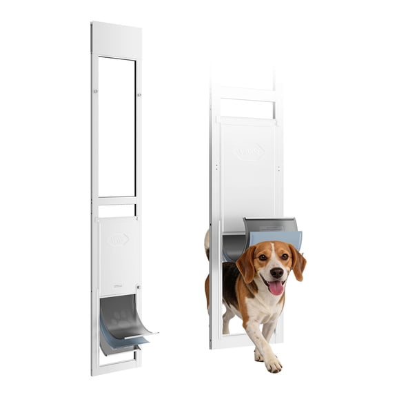 VEVOR Dog Door for Sliding Glass Door, 75 7/8" to 80 11/16" Adjustable Height,Aluminum Alloy Frame with Flap and Rotating Hinge, Lock Design, for Large-Sized Dogs, Sliding Glass Pet Doors for Renters