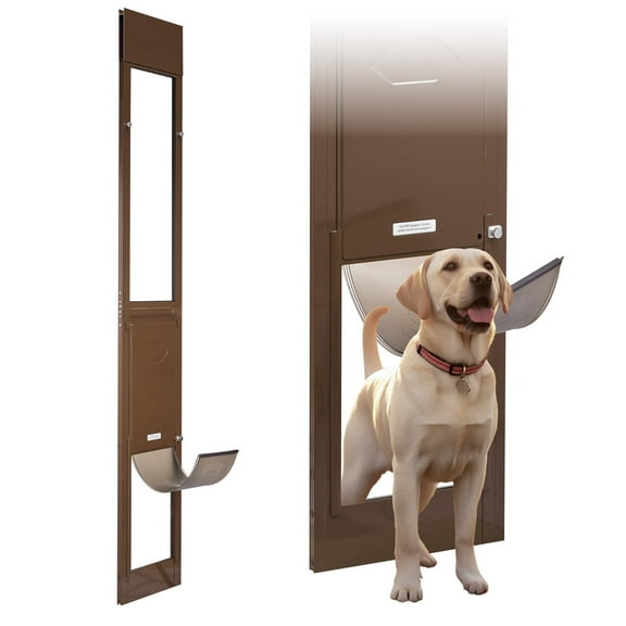 VEVOR Dog Door for Sliding Glass Door, 75 7/8 to 80 11/16 in Adjustable Height, Aluminum Alloy Frame with Rotating Hinges, Lock Design, 10 1/4 x 16 1/4 in Flap, Sliding Glass Pet Door for Renters