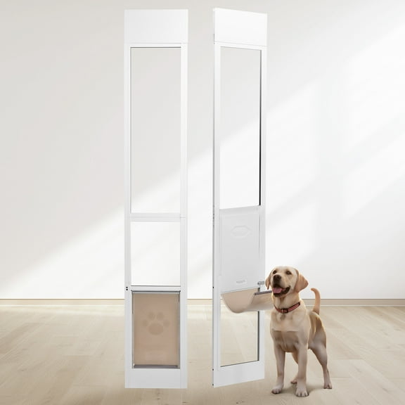 VEVOR Dog Door for Sliding Glass Door, 75 7/8"-80 11/16" Adjustable Height Doggy Door for Sliding Doors,Aluminum Frame Tempered Glass Pet Door with Hinge Structure Flap and Lock for Medium-Sized Dogs