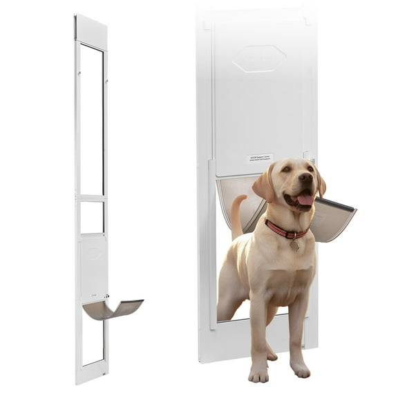VEVOR Dog Door for Sliding Glass Door, 91 to 96 in Adjustable Height, Aluminum Alloy Frame with Metal Rotating Hinges, Lock Design, 10 1/4 x 16 1/4 in Flap, Sliding Glass Pet Door for Renters