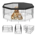 thumbnail image 1 of VEVOR Dog Playpen, 8 Panels Foldable Metal Dog Exercise Pen 24" H Pet Fence Puppy Crate Kennel with Ground Stakes Top Cover, 1 of 5