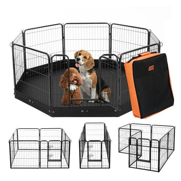 VEVOR Dog Playpen, 8 Pcs 24 x 24 in Panels Foldable Metal Pet Exercise Pen, Dog Fence Indoor and Outdoor Pen with Door, Storage Bag and Bottom Pad, Pet Playpen for Dogs, Cats and Other Small Animals