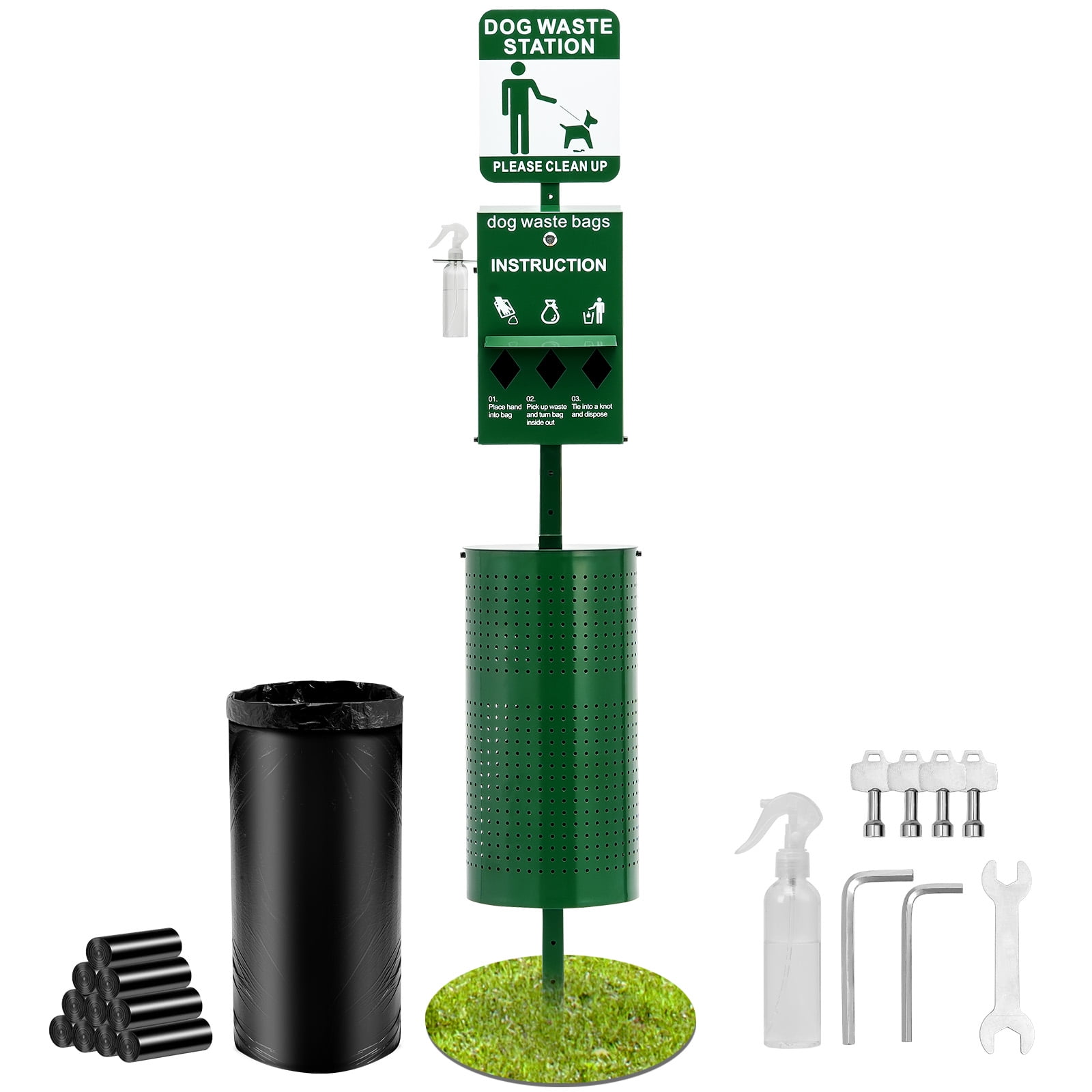 VEVOR Dog Waste Station with Hand Wash Bottle, Commercial Dog Poop Station, 11.5 Gallons Pet Waste Bin with 50 Can Liners, Bag Dispenser & 600 Waste Bags, Outdoor Dog Waste Disposal System