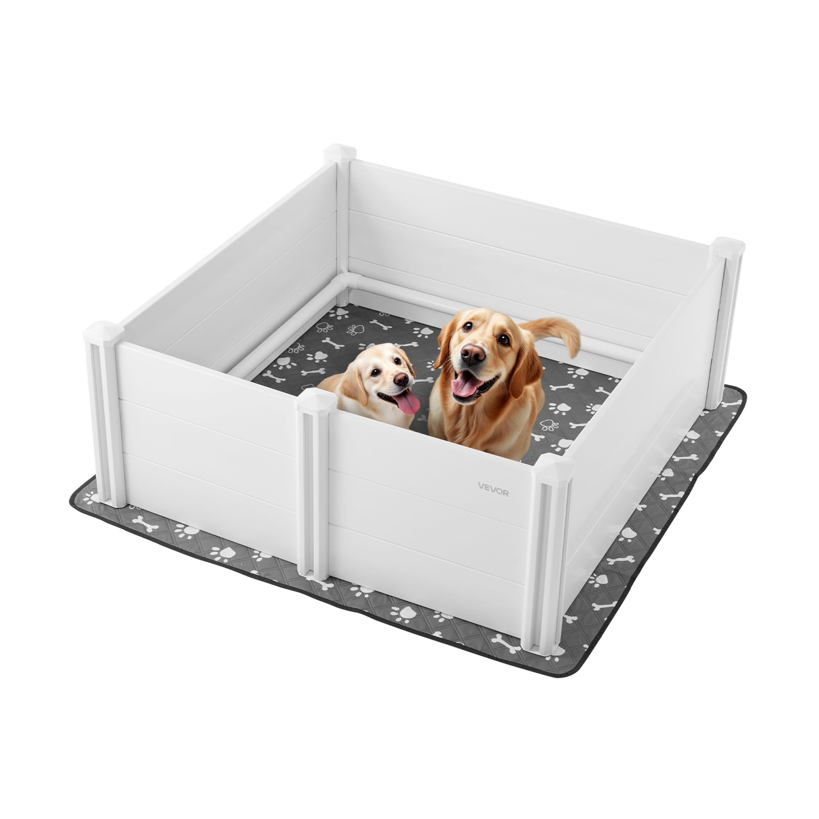 VEVOR Dogs Whelping Box, 48 x 48 x 18.1 inch, Plastic PVC Puppies Playpen with Height Adjustable Door and Washable Pee Pad, Anti-Deformation Indoor Puppy Play Pen for Large Breed Dogs, Milk White