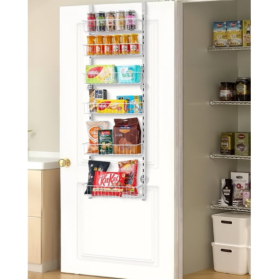 VEVOR Over the Door Pantry Organizer, 6-Tier Pantry Organization and Storage, Heavy-Duty Steel Hanging Spice Rack, Adjustable Wall Seasoning Shelves, for Home Kitchen Laundry Room Bathroom, White