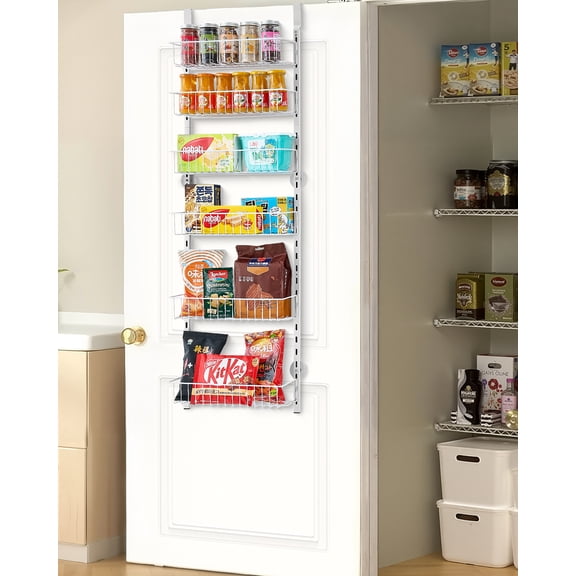 VEVOR Over the Door Pantry Organizer, 6-Tier Pantry Organization and Storage, Heavy-Duty Steel Hanging Spice Rack, Adjustable Wall Seasoning Shelves, for Home Kitchen Laundry Room Bathroom, White