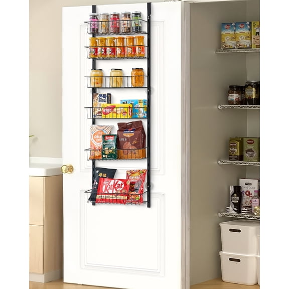 VEVOR Over the Door Pantry Organizer, 6-Tier Pantry Organization and Storage, Heavy-Duty Steel Hanging Spice Rack, Adjustable Wall Seasoning Shelves, for Home Kitchen Laundry Room Bathroom, Black