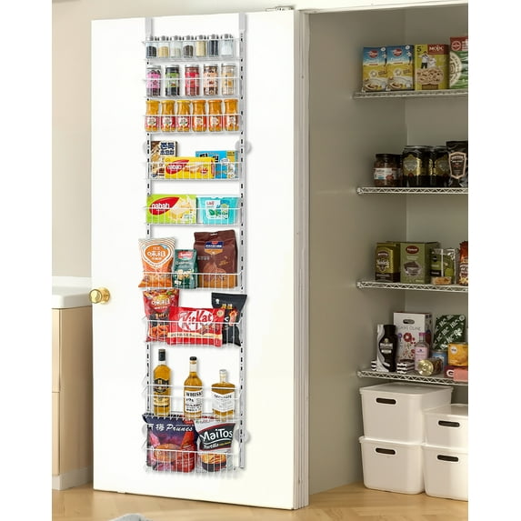 VEVOR Over the Door Pantry Organizer, 9-Tier Pantry Organization and Storage, Heavy-Duty Steel Hanging Spice Rack, Adjustable Wall Seasoning Shelves, for Home Kitchen Laundry Room Bathroom, White
