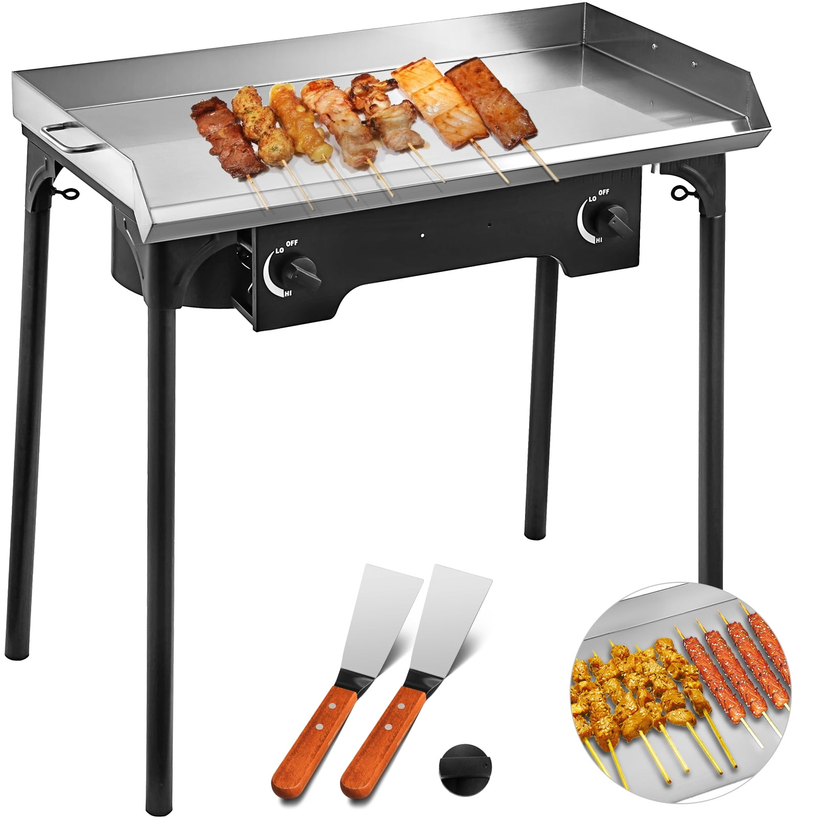 VEVOR Double Burner Stove Flat Top Griddle 32 x 17 inch, Propane Gas Grill  Griddle Stainless Steel, with 2 Burner for Home and Outdoor Use 