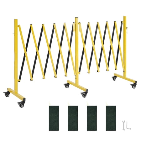 VEVOR Double Expandable Barricades, 18FT Industrial Safety Barriers, Flexible Mobile Barricade with Locking Casters, Portable Folding Security Gate Metal Traffic Fence for Driveway Warehouse Elevator