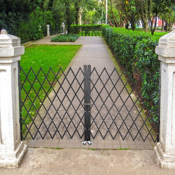 VEVOR Double Folding Security Gate, 5' H x 10' W Steel Accordion Expanding Gate, Black