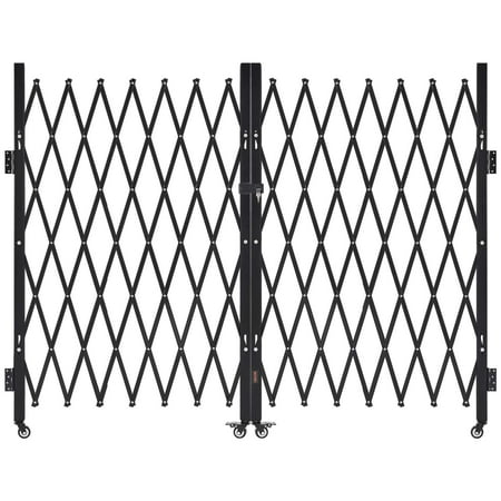 VEVOR Double Folding Security Gate, Lockable Scissor Gate with 360° Swivel Casters, Outdoor Barricade Steel Retractable Gates, for Entry Security, Garage, Warehouse & Pool, 129.92 x 63.19 in (W x H)