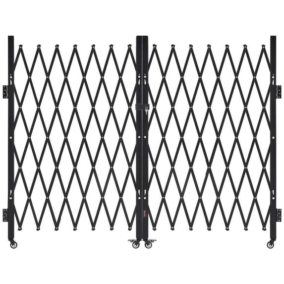 VEVOR Double Folding Security Gate, Lockable Scissor Gate with 360° Swivel Casters, Outdoor Barricade Steel Retractable Gates, for Entry Security, Garage, Warehouse & Pool, 145.67 x 63.19 in (W x H)