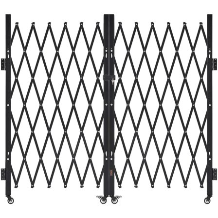 VEVOR Double Folding Security Gate, Lockable Scissor Gate with 360 Swivel Casters, Outdoor Barricade Steel Retractable Gates, for Entry Security, Garage, Warehouse & Pool, 125.98 x 63.19 in