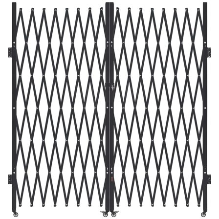 VEVOR Double Folding Security Gate, Lockable Scissor Gate with 360 Swivel Casters, Outdoor Barricade Steel Retractable Gates, for Entry Security, Garage, Warehouse & Pool, 155.12 x 86.81 in