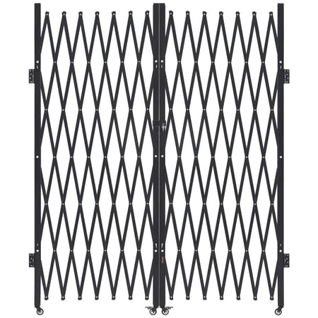 VEVOR Double Folding Security Gate, Lockable Scissor Gate with 360° Swivel Casters, Outdoor Barricade Steel Retractable Gates, for Entry Security, Garage, Warehouse & Pool, 145.67 x 86.81 in (W x H)