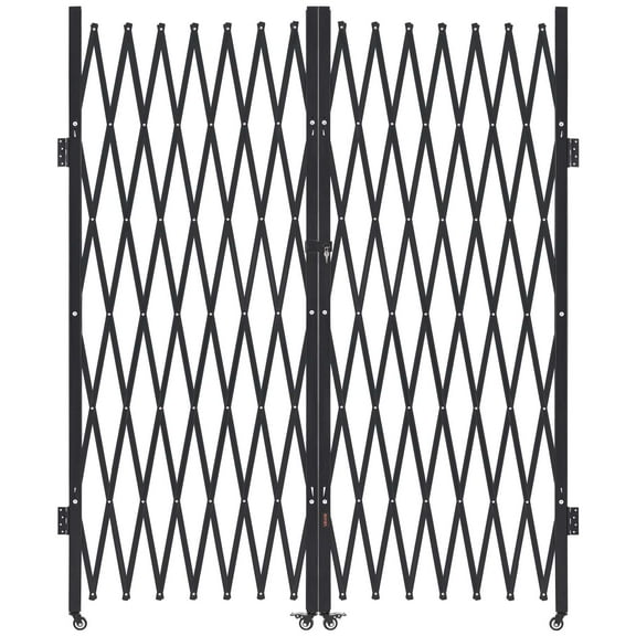 VEVOR Double Folding Security Gate, Lockable Scissor Gate with 360 Swivel Casters, Outdoor Barricade Steel Retractable Gates, for Entry Security, Garage, Warehouse & Pool, 145.67 x 86.81 in (W x H)