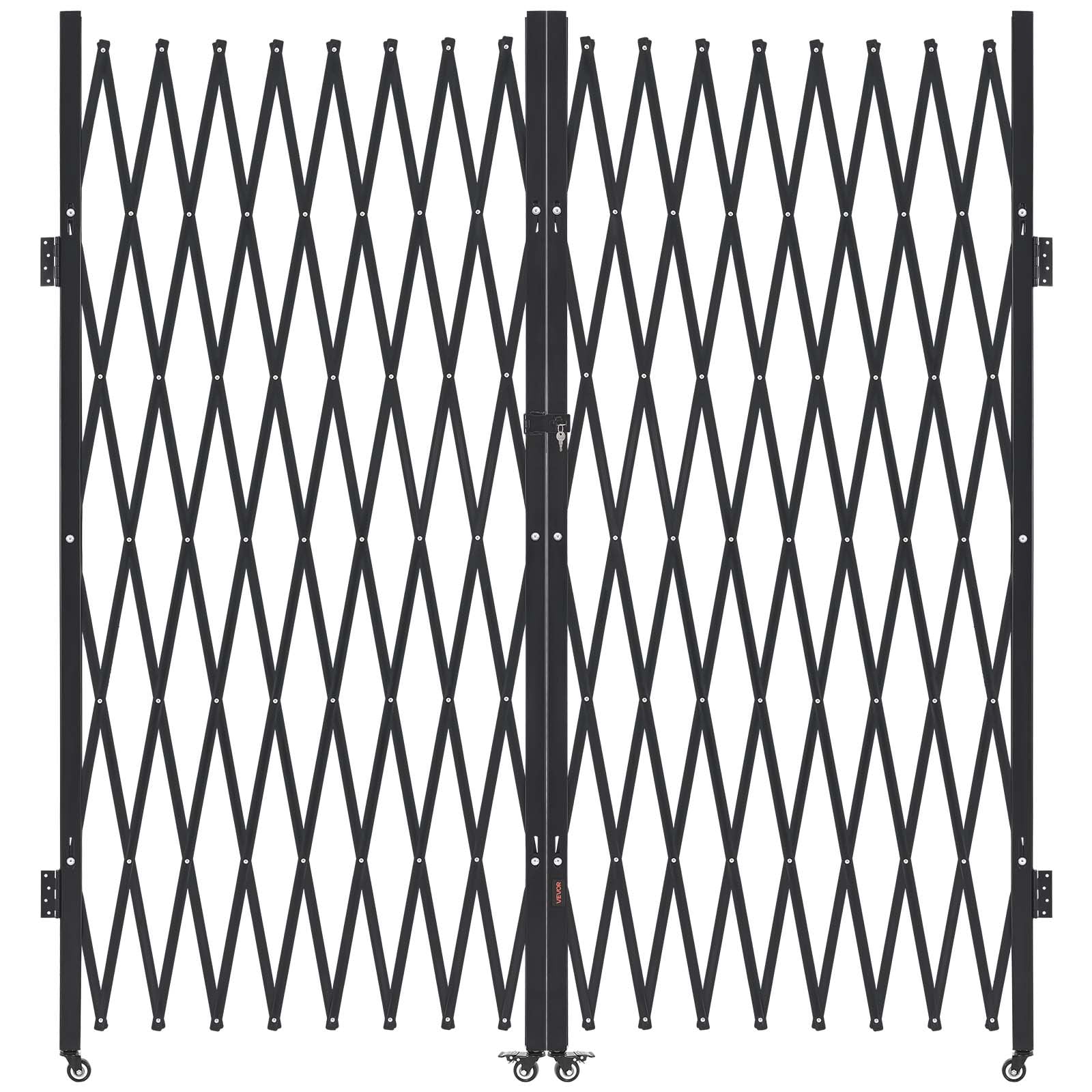 VEVOR Double Folding Security Gate, Lockable Scissor Gate with 360° Swivel Casters, Outdoor Barricade Steel Retractable Gates, for Entry Security, Garage, Warehouse & Pool, 155.12 x 86.81 in (W x H)