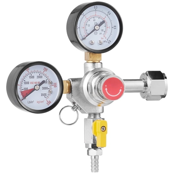 VEVOR Double Gauge Regulator, CO2 Regulator Gauge with 0-60PSI, Heavy Duty CO2 Gauge Gas System, Draft Beer Regulator with Check Valve, Adjustable Pressure Regulator for Draft Beer Homebrew, CGA320