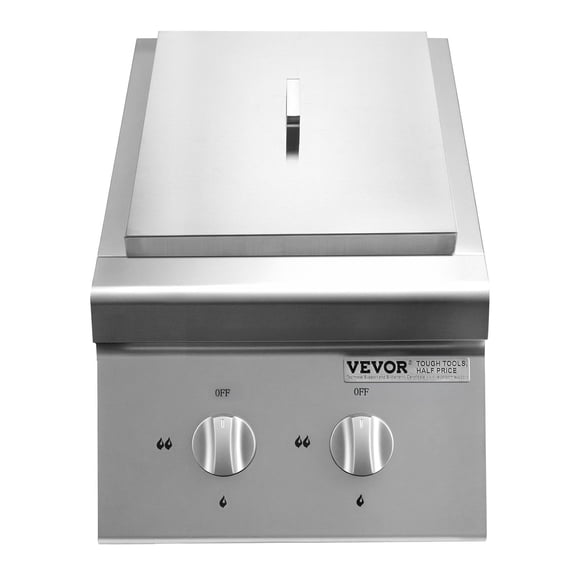 VEVOR Double Grilling Side Burners, 2 x 15,000BTU Liquid Propane Side Burner for Outdoor Kitchen, Convertible to Natural Gas, 304 Stainless Steel Built-in Double Grill Burners for BBQ Grill