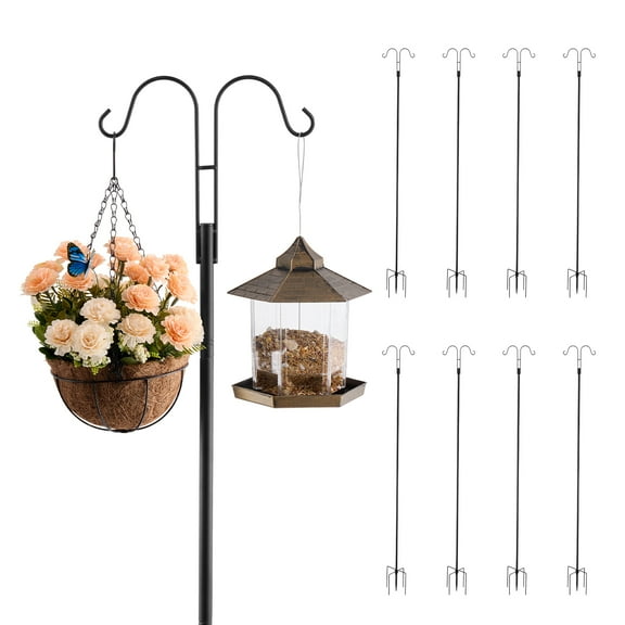 VEVOR Double Shepherds Hooks for Outdoor, 8 Pack 92 Inch Heavy Duty Bird Feeder Pole, 3/4 Inch Thick Garden Hooks for Hanging Hummingbird Feeder, Plant Baskets, Solar Light Lanterns,Wind Chimes