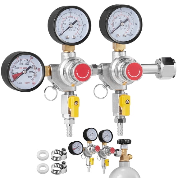 VEVOR Double & Triple Gauge CO2 Regulator 0-60PSI Heavy Duty Draft Beer Check Valve Homebrew CGA320 Iron - 3 Gauges