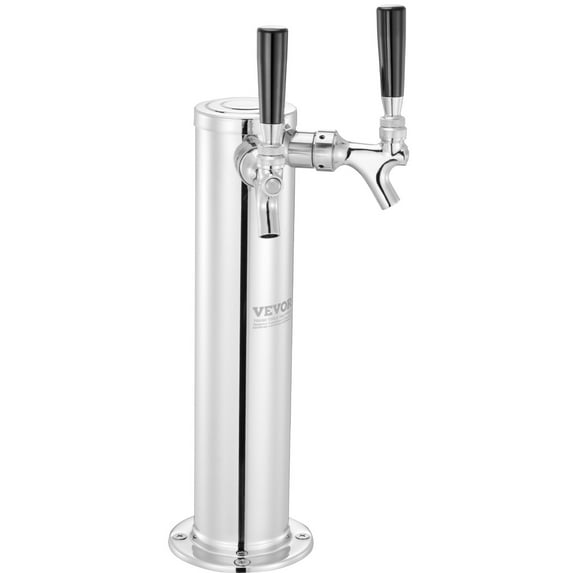 VEVOR Draft Beer Tower Dispenser, Dual Taps, Stainless Steel, Kegerator Tower Kit with Pre-Assembled Tubing and Self-Closing Faucet Shanks, Ideal for Party, Bar, Pub, and Restaurant