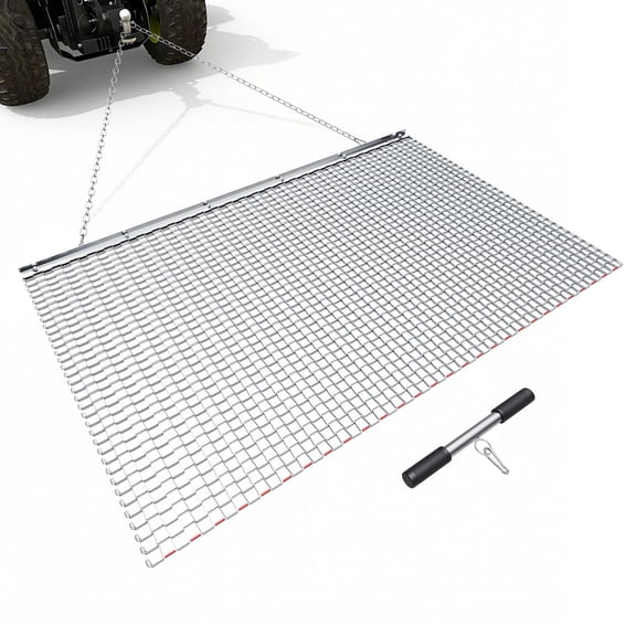 VEVOR Drag Harrow, 5 x 3 ft, High-Efficiency Chain Harrow Rake, ATVs UTVs Tractors Attachments, Durable Galvanized Steel Mesh Drag Mat with Towing Chain, for Gravel Driveway Ruts Farm Field Leveling