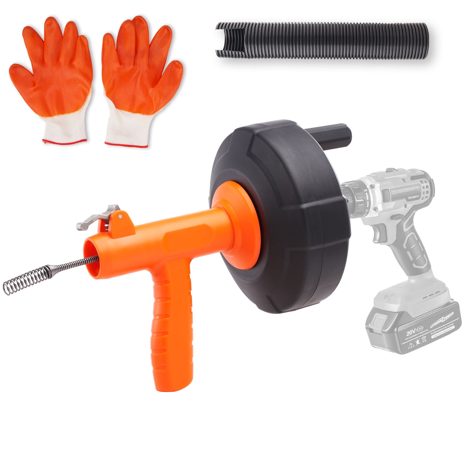 VEVOR, Drain Auger, 25Ft, Auto Feed, Plumbing Snake with Drill Adapter
