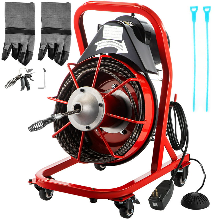 VEVOR Drain Cleaner Machine 50ft x 3/8in. Electric Drain Auger 370W Sewer  Snake Machine Auto-feed Control, Fit 1-1/2'' - 3'' / 38mm - 76mm Pipes, w/  Cutters & Foot Switch, for Drain