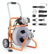 VEVOR Drain Cleaner Machine 75FT x 1/2 Inch, Auto Feed Sewer Snake Drain Auger on Wheels, Portable Drain Cleaning Machine with 8 Cutters & Air-activated Foot Switch for 2" to 4" Pipes