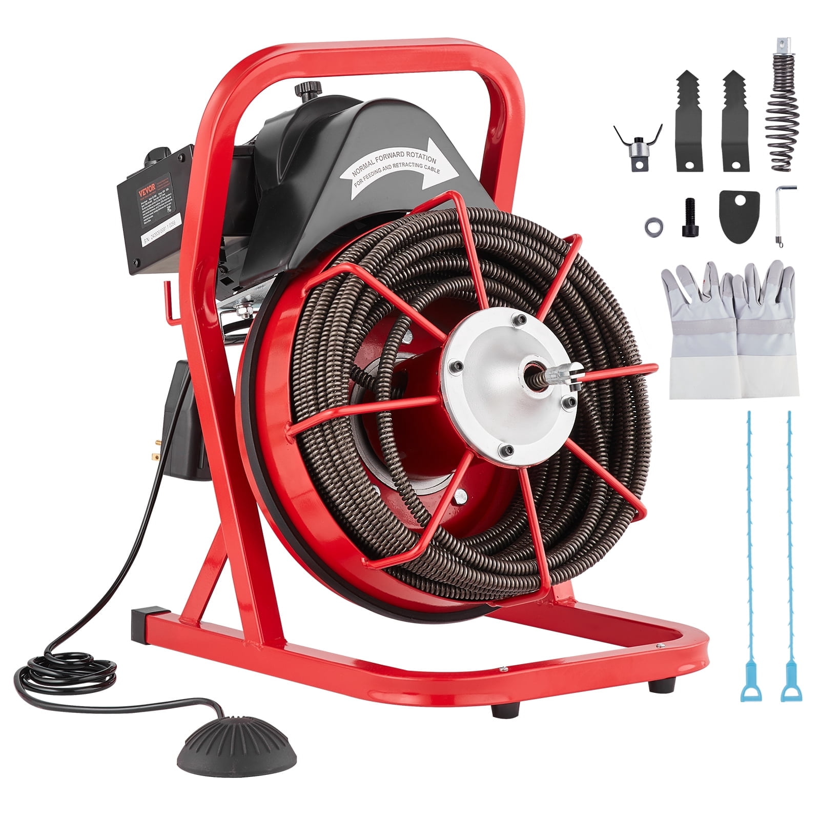 75 Ft Drain Cleaner Machine – 400W Electric Drain Snake With 6 Cutters & Foot Switch