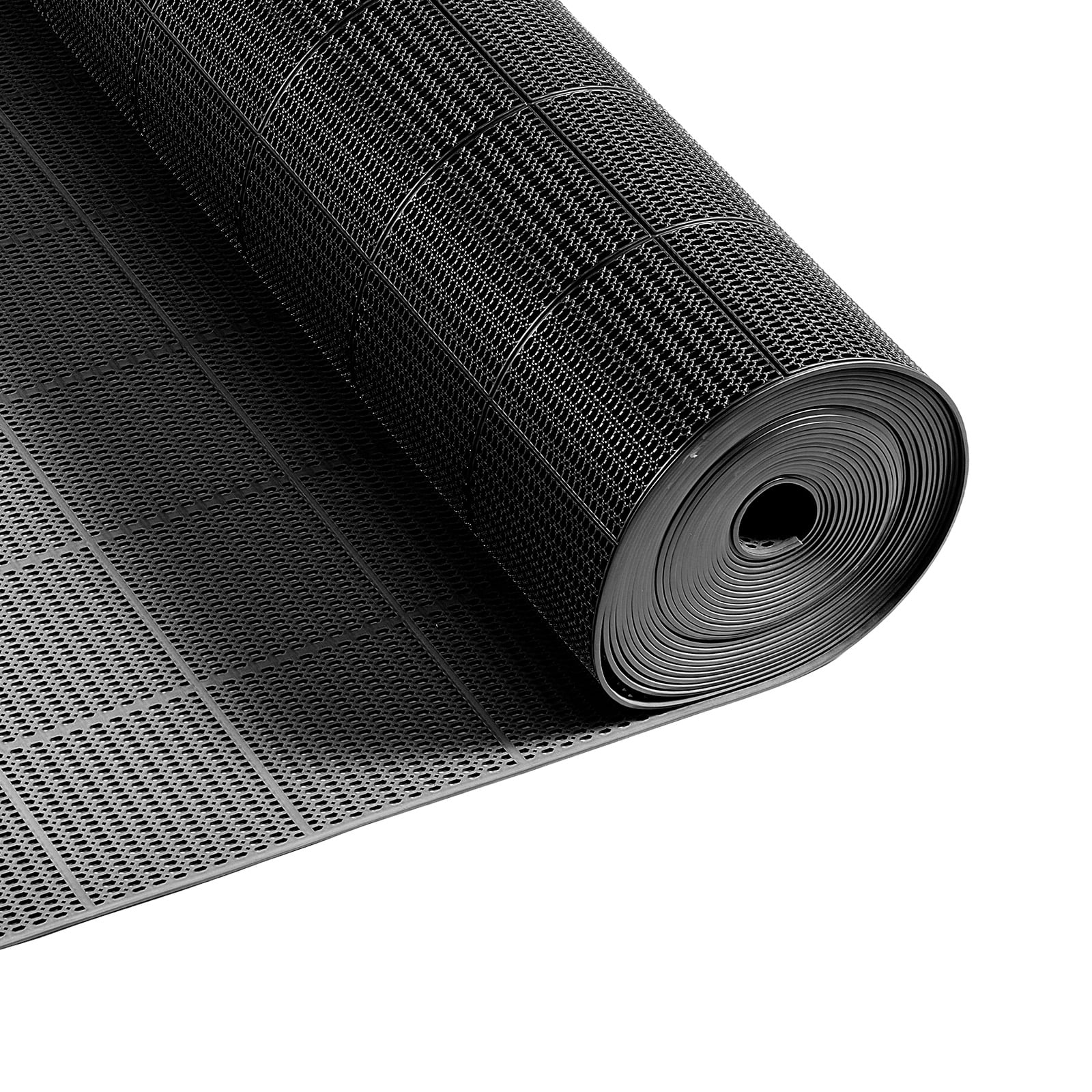 VEVOR Drainage Mat, 3 x 50 ft, PVC Non Slip Commercial Floor Mat, Wet Area Water Drain Splash Matting Hollow Doormat Roll, for Outdoor Indoor Restaurant Swimming Pool Patio Bathroom Washroom, Black