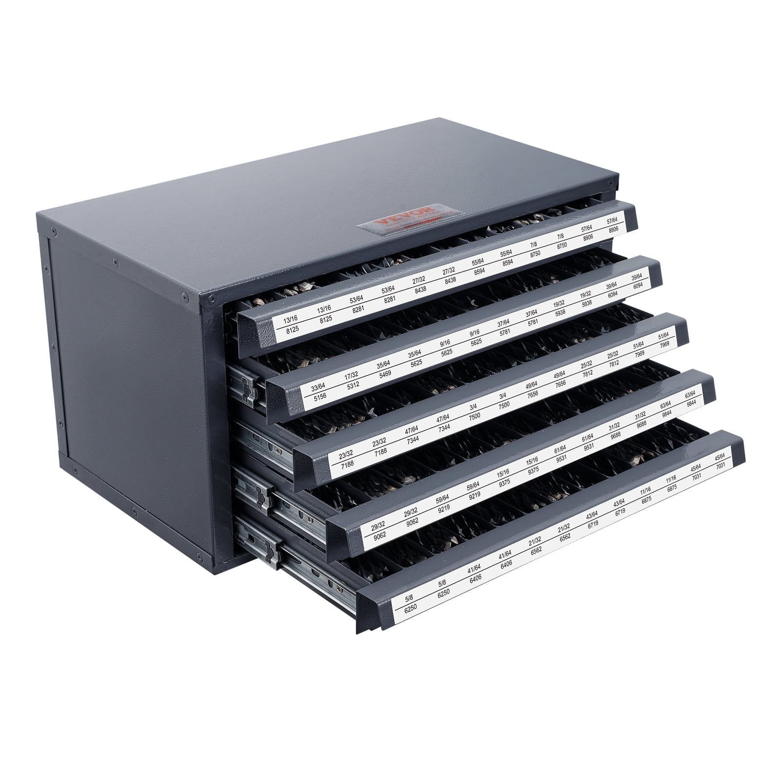 VEVOR Drill Bit Dispenser Cabinet, Five-Drawer Drill Bit Organizer Cabinet for 33/64" to 63/64" Steel Drill Dispenser Organizer Cabinet with Labels, Stackable Drill Dispenser for Drill Bit Storage
