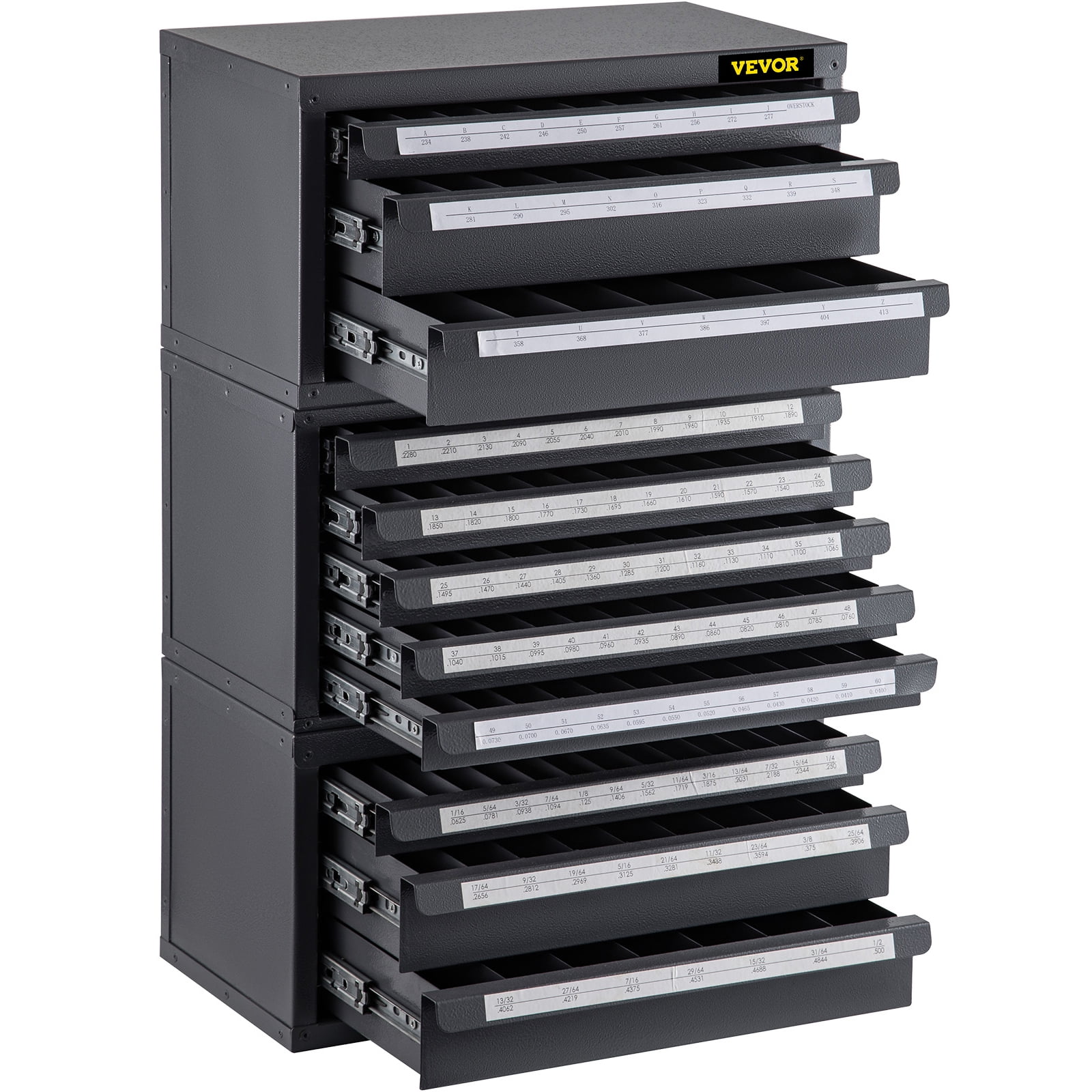 VEVOR Drill Bit Dispenser Cabinet, Three-Drawer Drill Bit Dispenser for 1/16″ to 1/2″ & Letter Sizes A to Z, Five-Drawer Drill Bit Organizer for Wire Gauge Sizes #1 to #60, 3 Pieces Drill Cabinet Set Sansujyuku sansujyuku.com