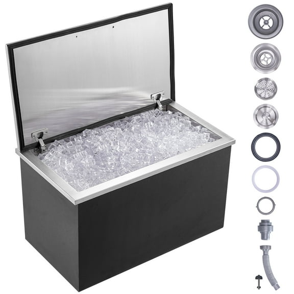 VEVOR Drop in Ice Bin Chest 20x20x15 inch Drop in Cooler Stainless Steel Outdoor Drop in Ice Chest with Cover Bar Ice Bin Drop in Wine Drops Drain-pipe and Drain Plug Included