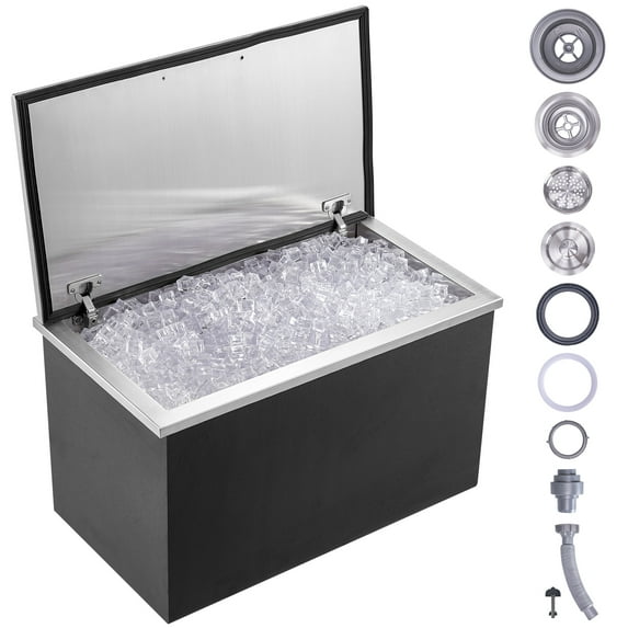 VEVOR Drop in Ice Bin Chest 20x20x15 inch Drop in Cooler Stainless Steel Outdoor Drop in Ice Chest with Cover Bar Ice Bin Drop in Wine Drops Drain-pipe and Drain Plug Included