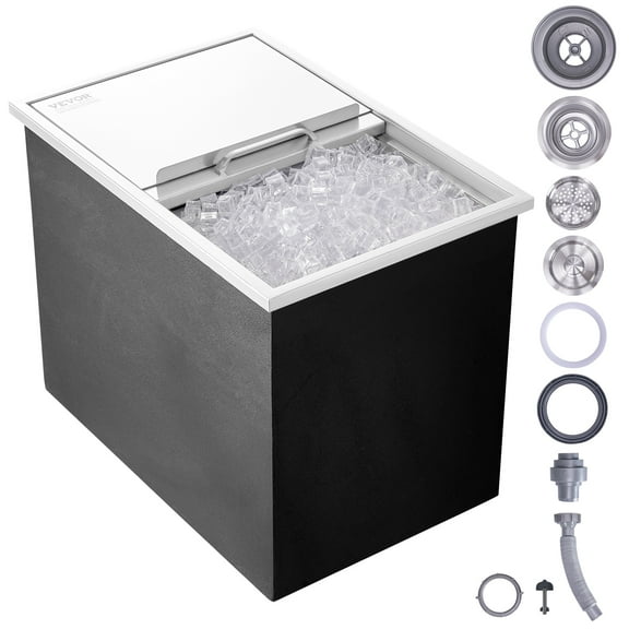 VEVOR Drop in Ice Chest, 27"L x 18"W x 21"H Stainless Steel Ice Cooler, Commercial Ice Bin with Sliding Cover, 40.9 qt Outdoor Kitchen Ice Bar, Drain-pipe and Drain Plug Included, for Cold Wine Beer