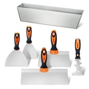 VEVOR Drywall Knife Set, 6 PCS Drywall Tools Includes 3" Painter Scraper, Two Putty Knives, Two Taping Knives and 12" Mud Pan, Stainless Steel Spackle Tool, Drywall Finishing Tools for Home