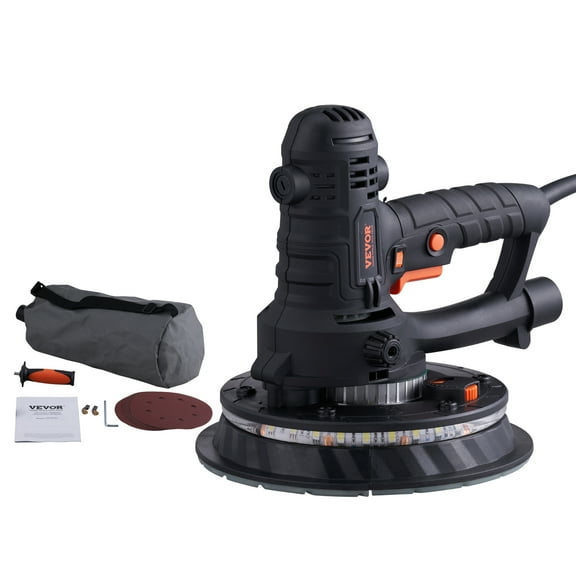 VEVOR Drywall Sander, 800W Electric Sander with 12 Sanding Discs, Variable Speed 1200-2300 RPM Wall Sander with Automatic Vacuum Dust Collection System, Double LED Lights, Dust Bag, Detachable Edge