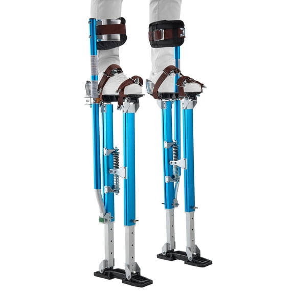 VEVOR Drywall Stilts, 24.2–40.3 Inch Adjustable Aluminum Painter Stilts, 228 lbs Load Capacity, Non-Slip Rubber Feet, Dual Spring Shock Absorption, Comfortable Leg Straps for Painting,Decoration,Blue