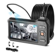 VEVOR Dual Lens Endoscope with Light, 5" HD IPS Screen Industrial Borescope Camera, 0.22-inch Slim Lens, 8X Zoom, IP67 Waterproof Inspection Snake Camera for Automotive, Plumbing 16.4FT Rigid Cable