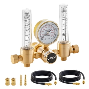 VEVOR Dual Output Argon Regulator, Argon Flow Meter Gas Regulator Gauge for TIG/MIG Welding - with 2PCS 6.6FT Rubber Hoses, 0-60 SCFH, 0-4500 PSI Inlet Pressure, CGA580 Inlet Connection