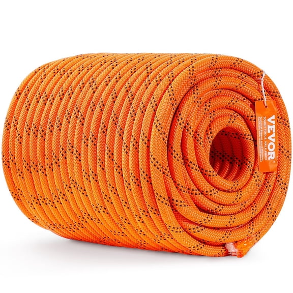 VEVOR Dual-Weave Polyester Cord, 1/2 inch x 220 feet, 48-Strand, 8000 LBS Tensile Strength, Multi-Use Outdoor Rope for Camping, Swinging, Rappelling, and Rescue, Orange/Black