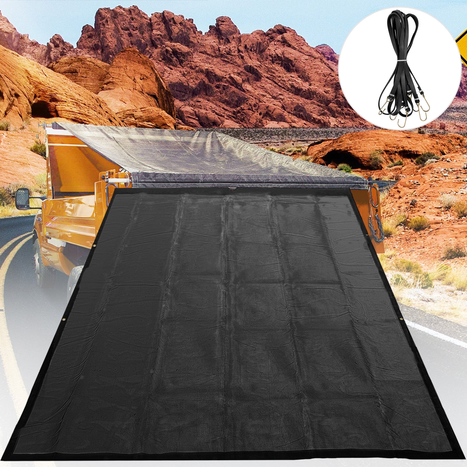 VEVOR Dump Truck Mesh Tarp 7'X18', Black Mesh Tarp with Grommets, Heavy Duty Mesh Tarp with 6