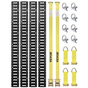 VEVOR E Track Tie-Down Rail Kit,18PCS 5' E-Tracks Set Includes 4 Steel Rails & 8 O-Ring Anchors & 4 Tie-Offs with D-Ring & 2 Ratchet Straps, Securing Accessories for Cargo Motorcycles Bikes,2000 lbs